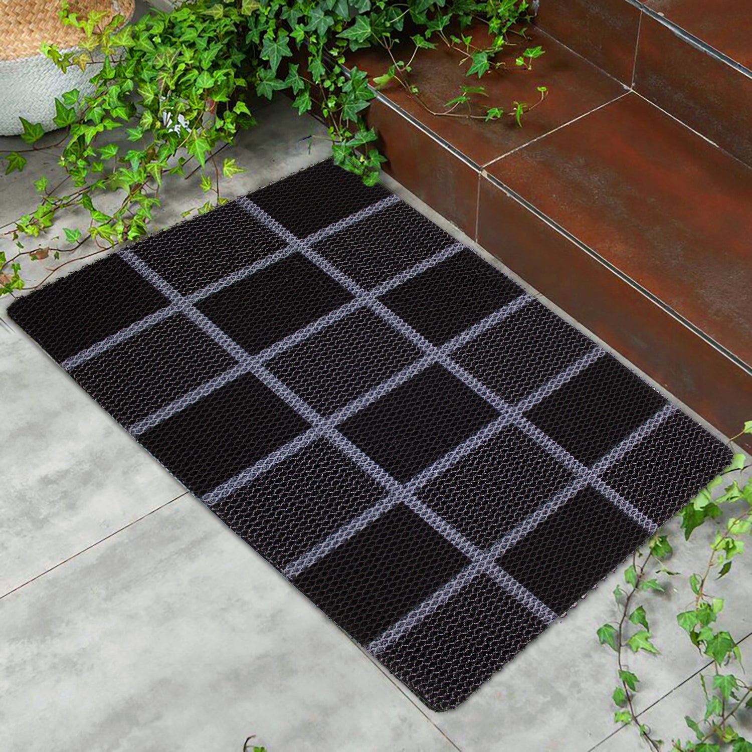 75cmx44cm Water Resistant Abrasive Fiber Checkered Floor Mat