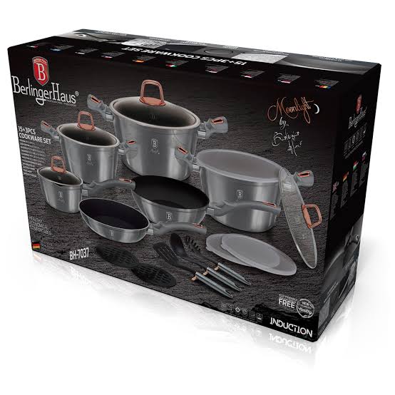 Berlinger Haus 18-Piece Marble Coating Smart Lid Cookware Set - MoonLight