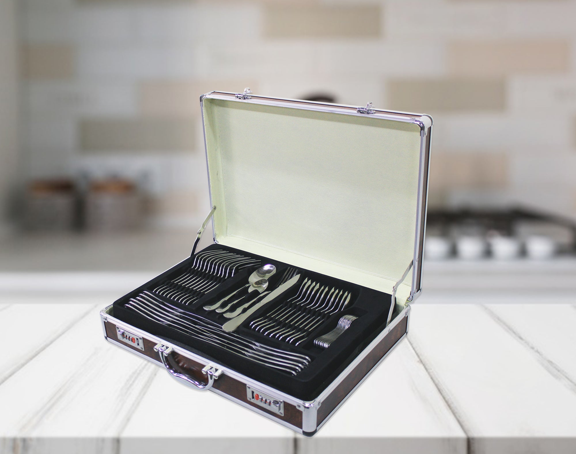 LMA Edition 84 Piece Stainless Steel Cutlery Set in Two-Tier Storage Case