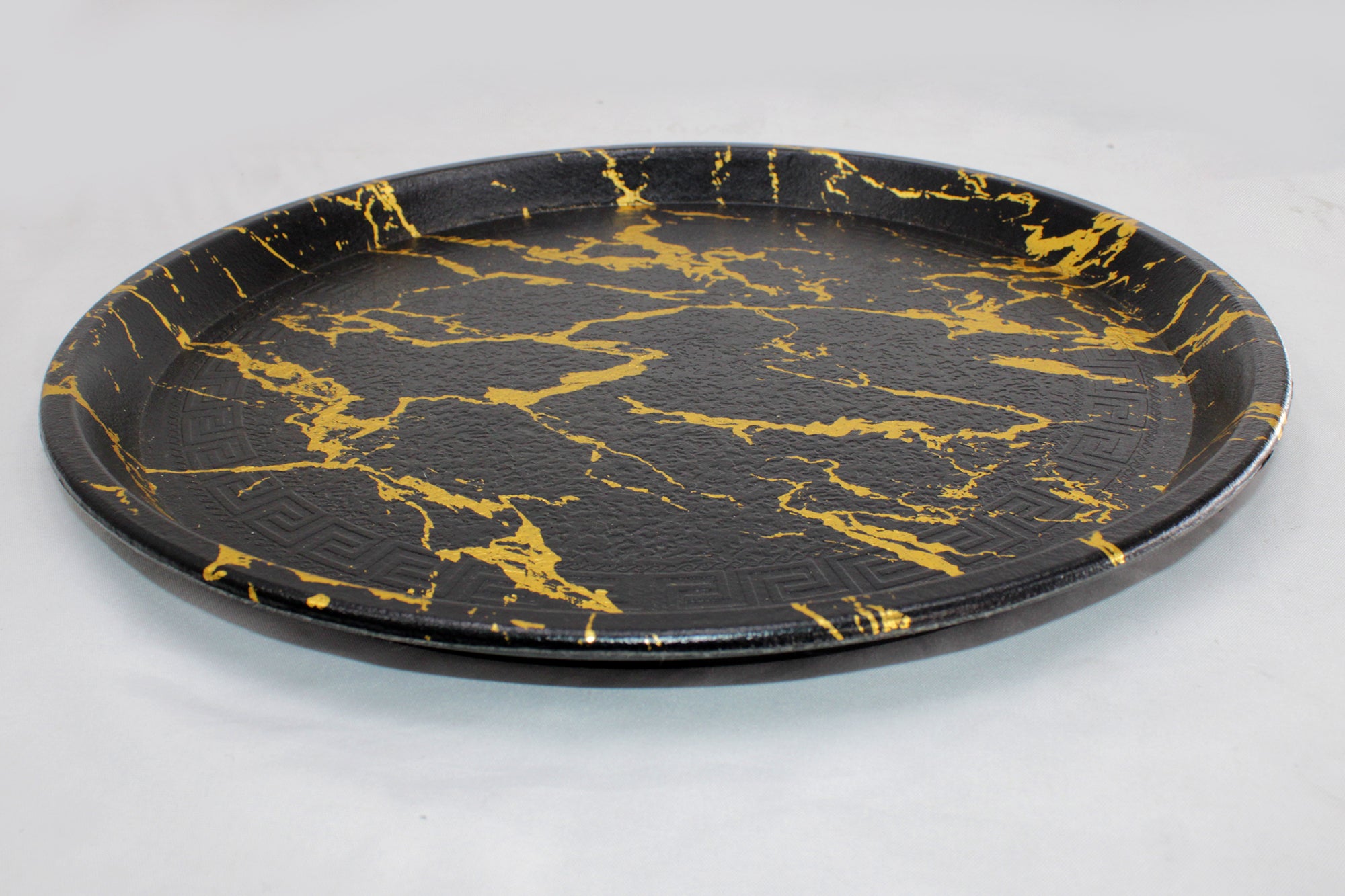 2 Piece Marbling Plastic 28x24cm Rectangular & 25cm Round Serving Tray Set