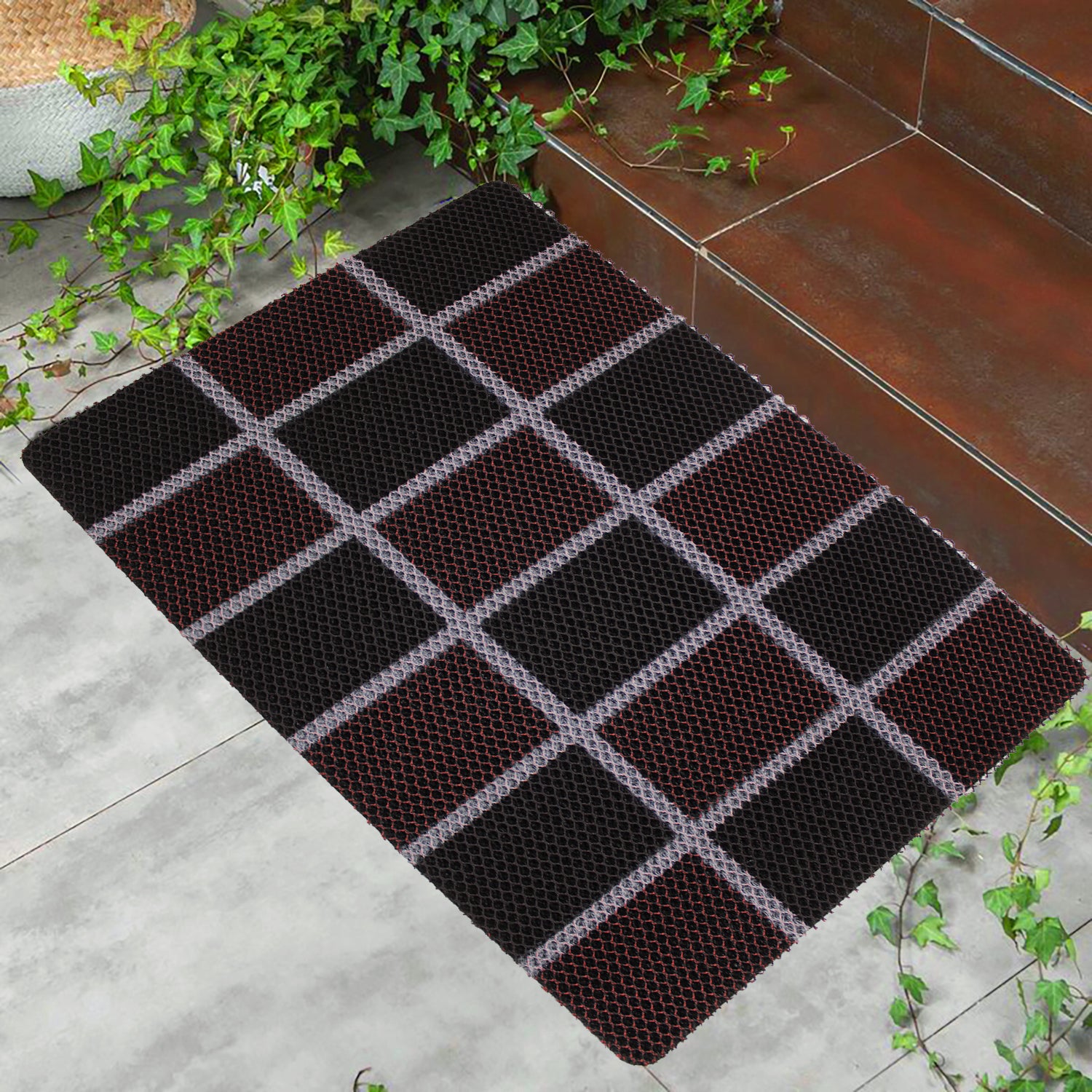 75cmx44cm Water Resistant Abrasive Fiber Checkered Floor Mat