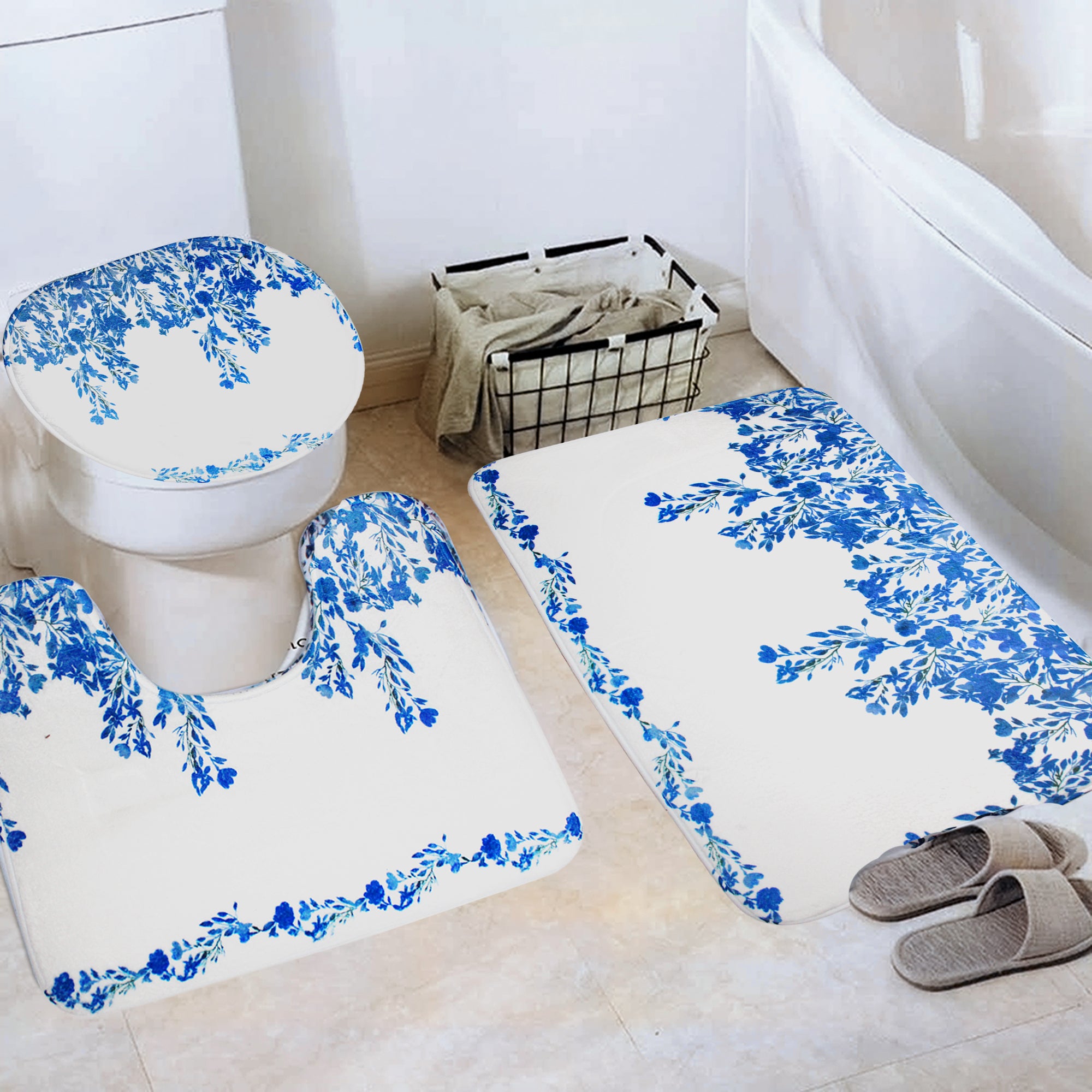 LMA 180cm Floral Fantasy Fabric Shower Curtain & 3 Piece Toilet Cover & Mat Set - Teal