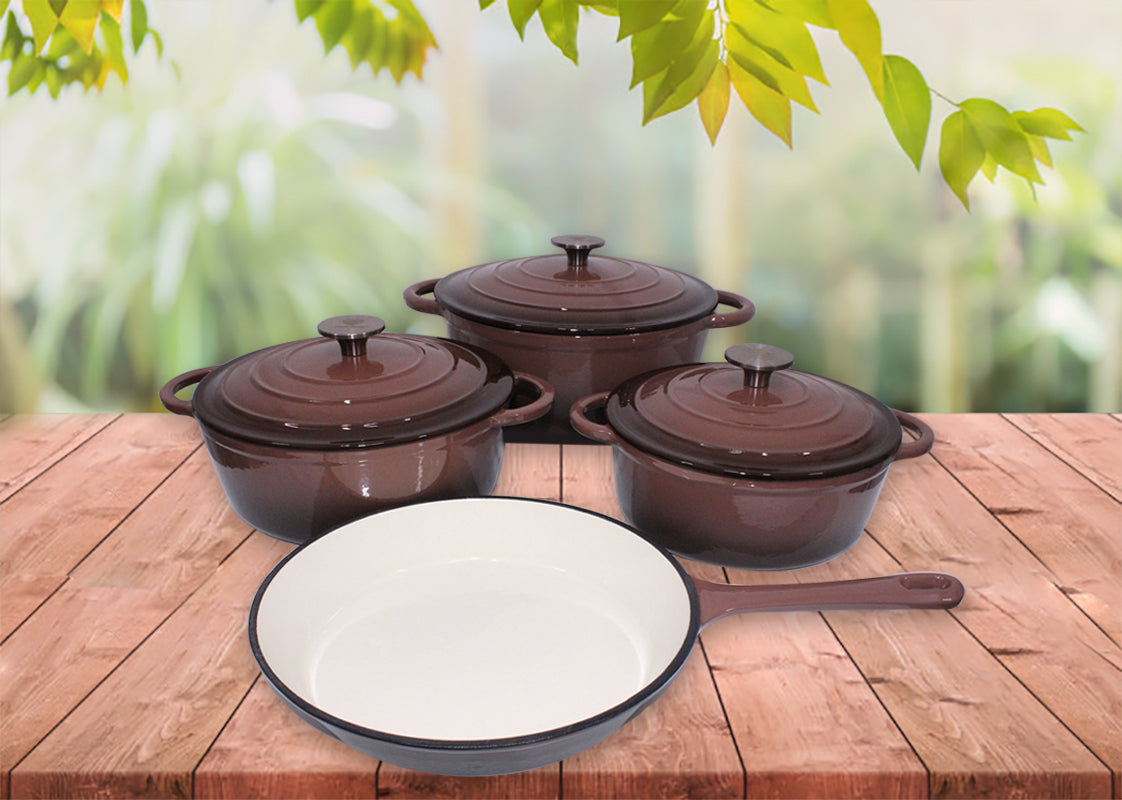 King Cuisine 7 Piece Glazed Cast Iron Dutch Oven Pot & Pan Set - Morelle
