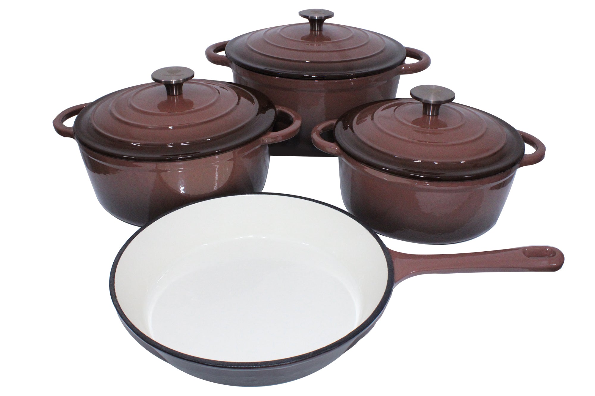 King Cuisine 7 Piece Glazed Cast Iron Dutch Oven Pot & Pan Set - Morelle