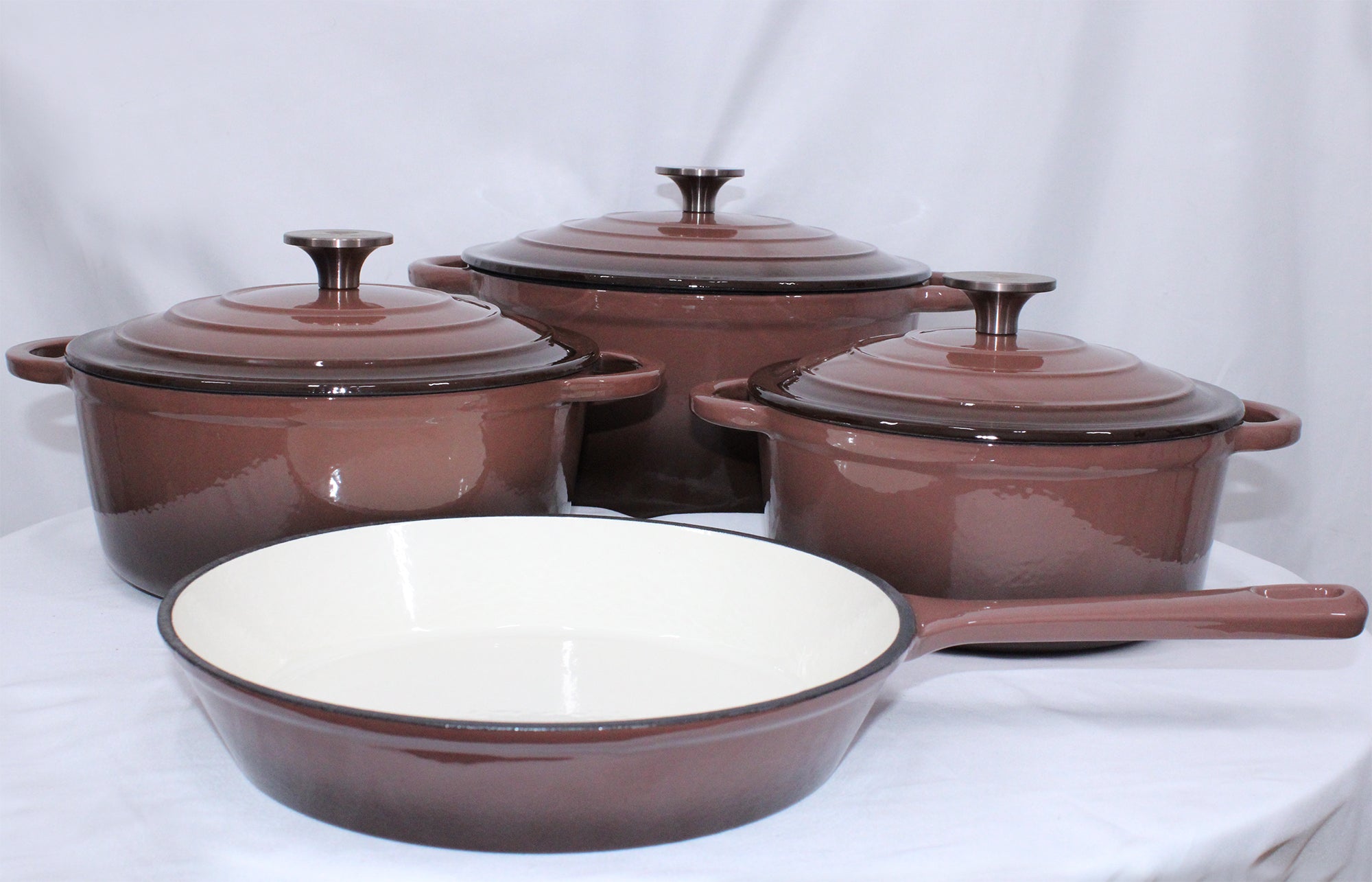 King Cuisine 7 Piece Glazed Cast Iron Dutch Oven Pot & Pan Set - Morelle