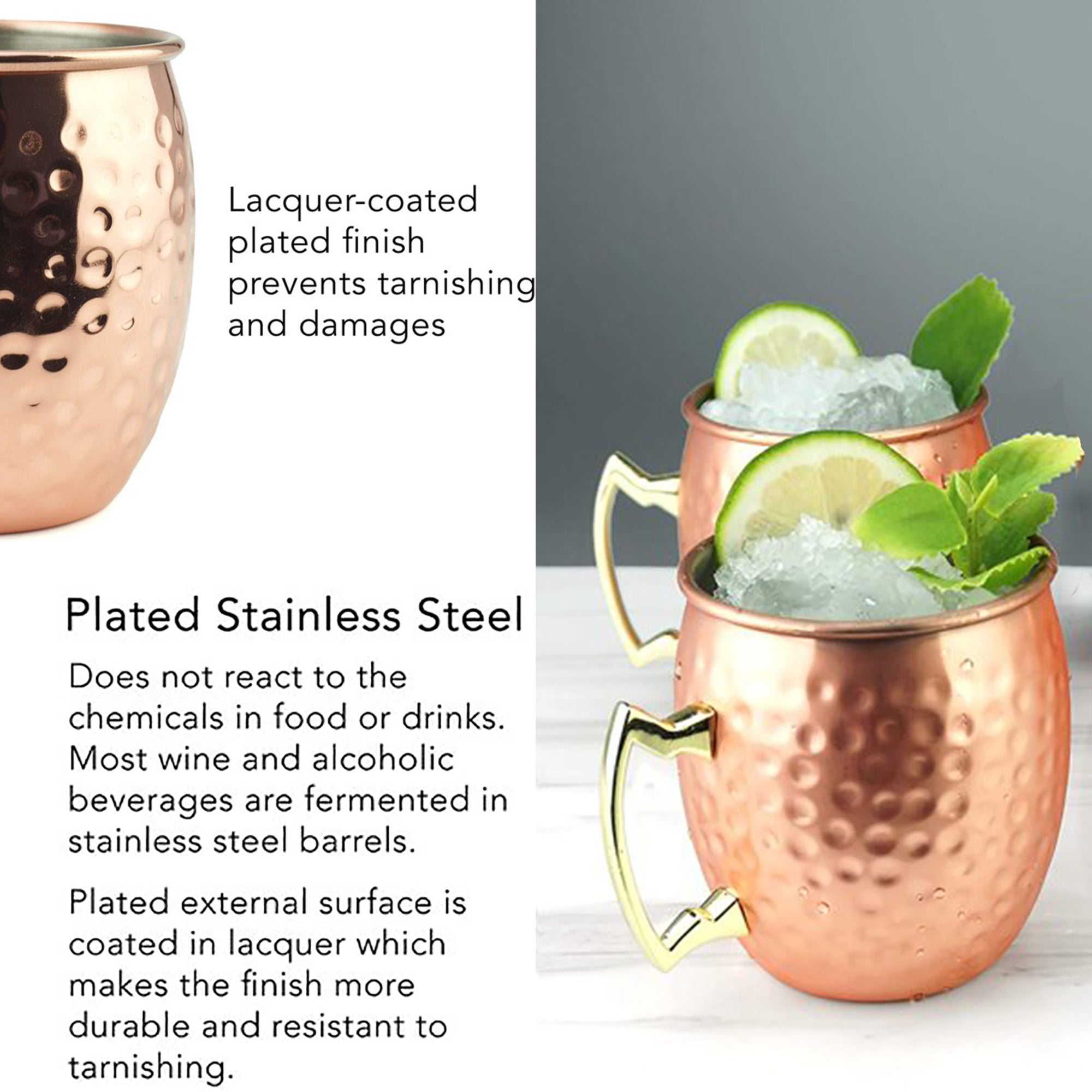 LMA Hammered Stainless Steel Moscow Mule Mug Set - 500ml - 2-Piece