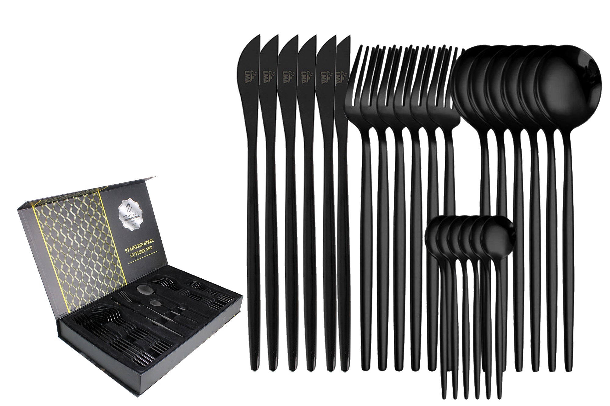 LMA 24 Piece Flatware Set in Elegant Noir Gift Box