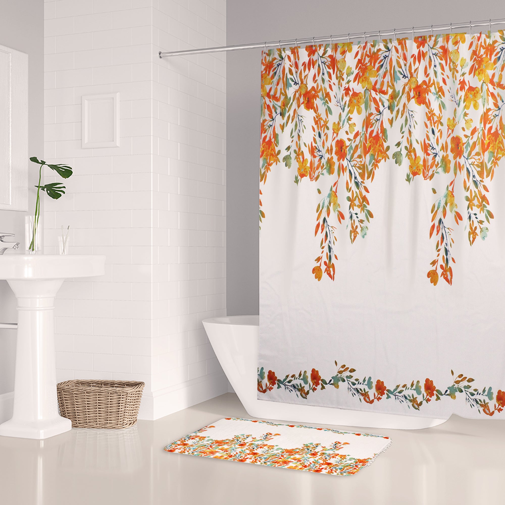 LMA 180cm Floral Fantasy Fabric Shower Curtain & 3 Piece Toilet Cover & Mat Set