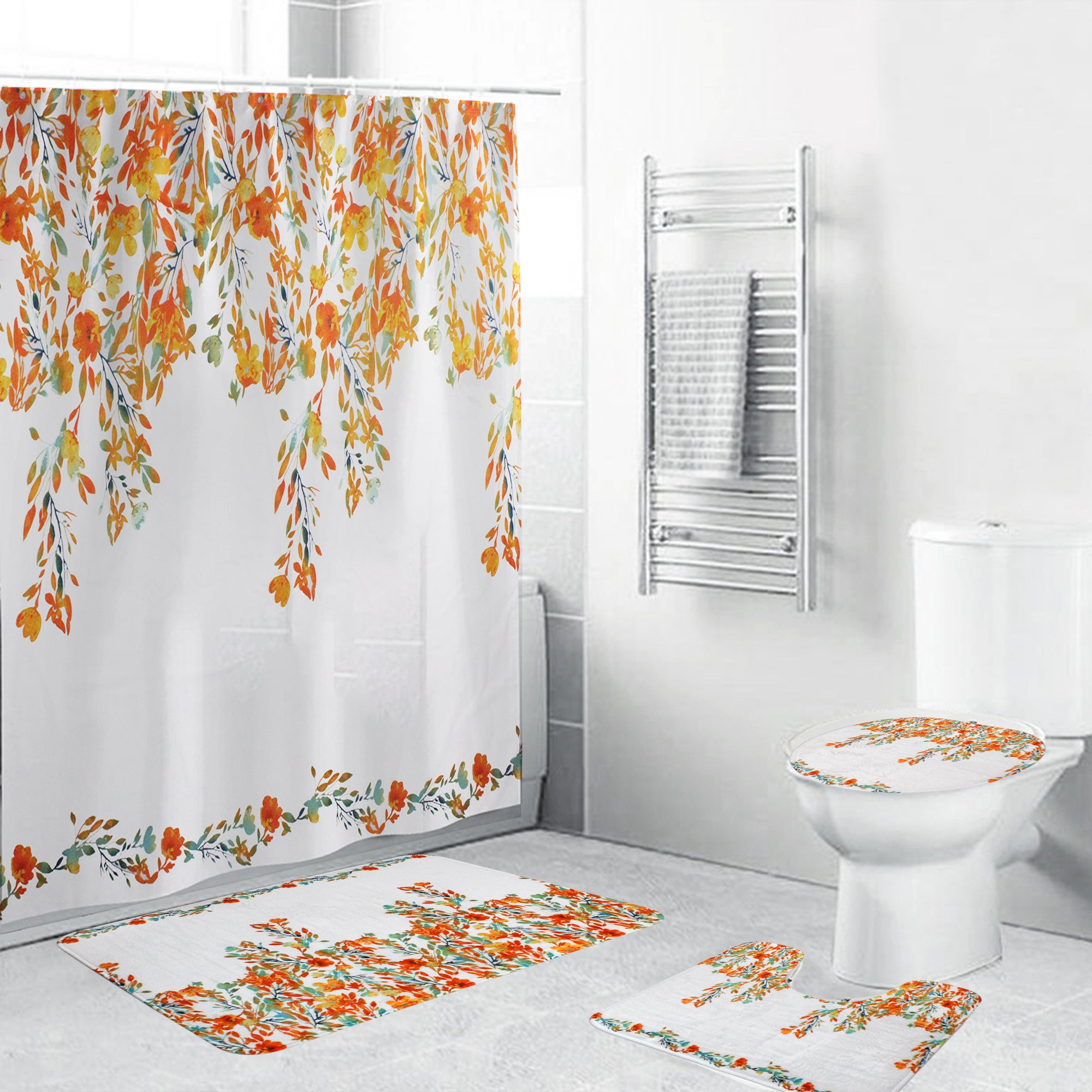 LMA 180cm Floral Fantasy Fabric Shower Curtain & 3 Piece Toilet Cover & Mat Set