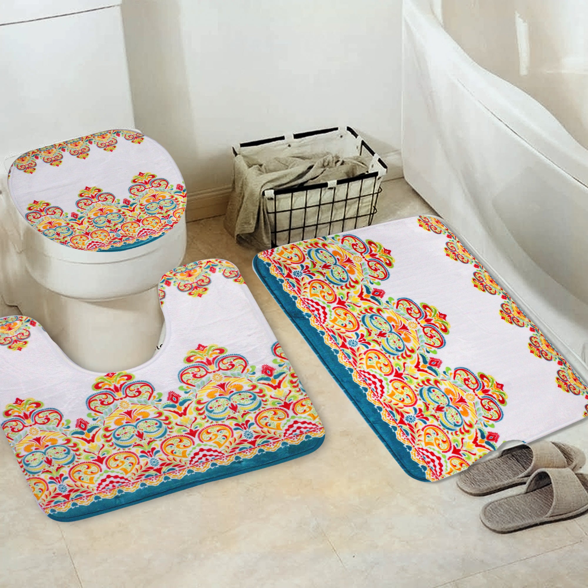 LMA 180cm Pattern Fabric Shower Curtain & 3 Piece Toilet Cover & Mat Set