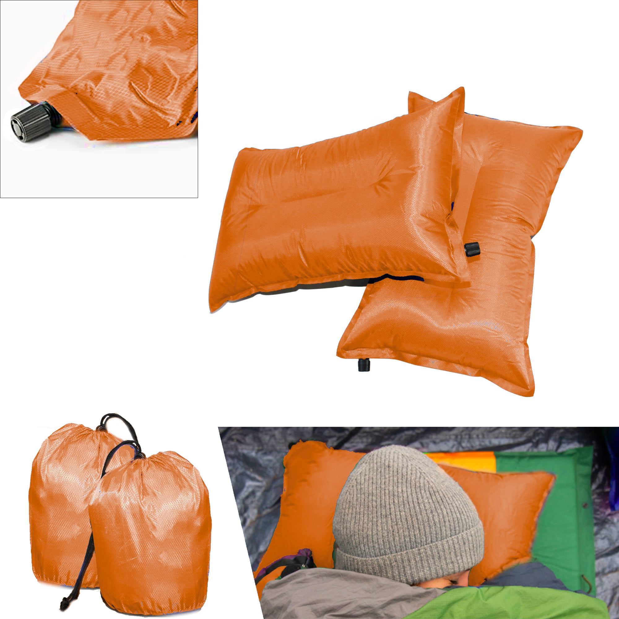 Self Inflating Two Tone Camping Pillows & Headrests 46x29cm - Set of 2