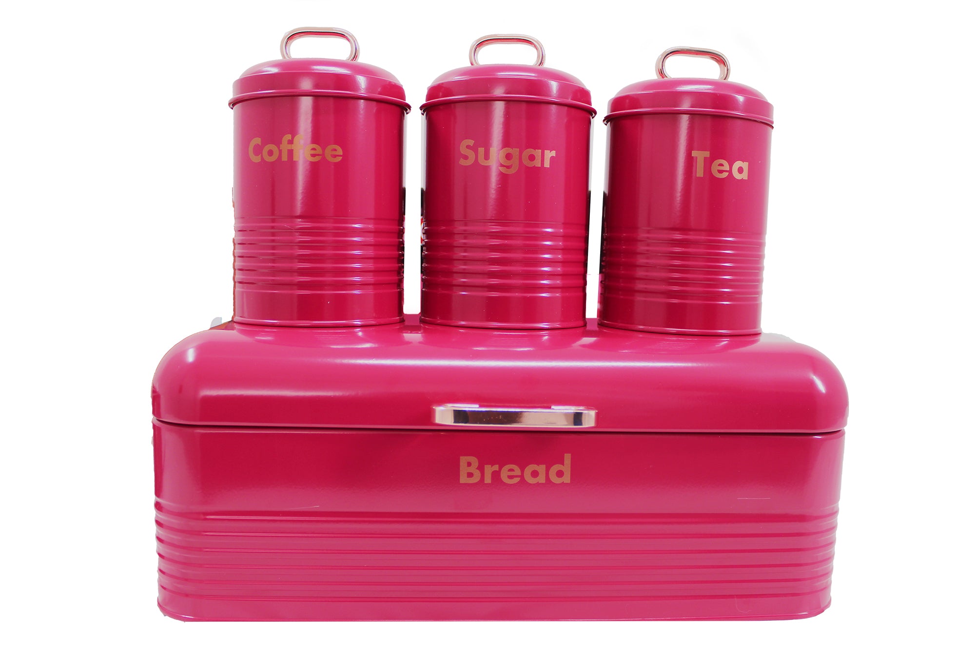 Retro Design Two Loaf Bread Bin with 3 Piece Matching Canister Set - Pink