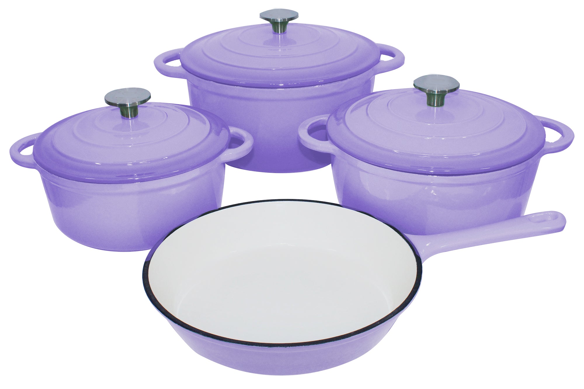 King Cuisine 7 Piece Glazed Cast Iron Dutch Oven Cookware Pot & Pan Set - Purple