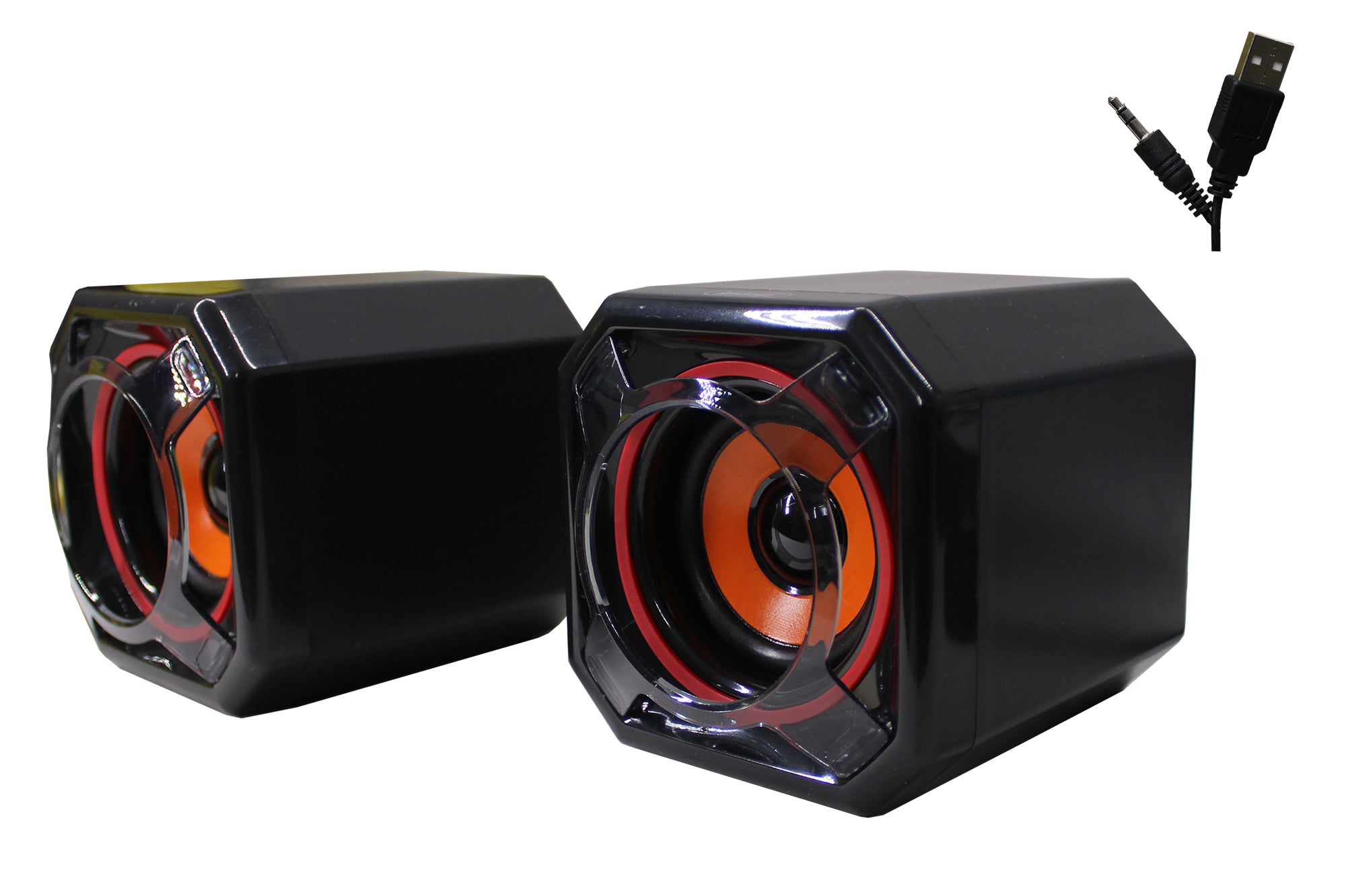 USB 2.0 10 Watt Wired Mega-Bass Cuboid Computer Speakers BLK / ORG