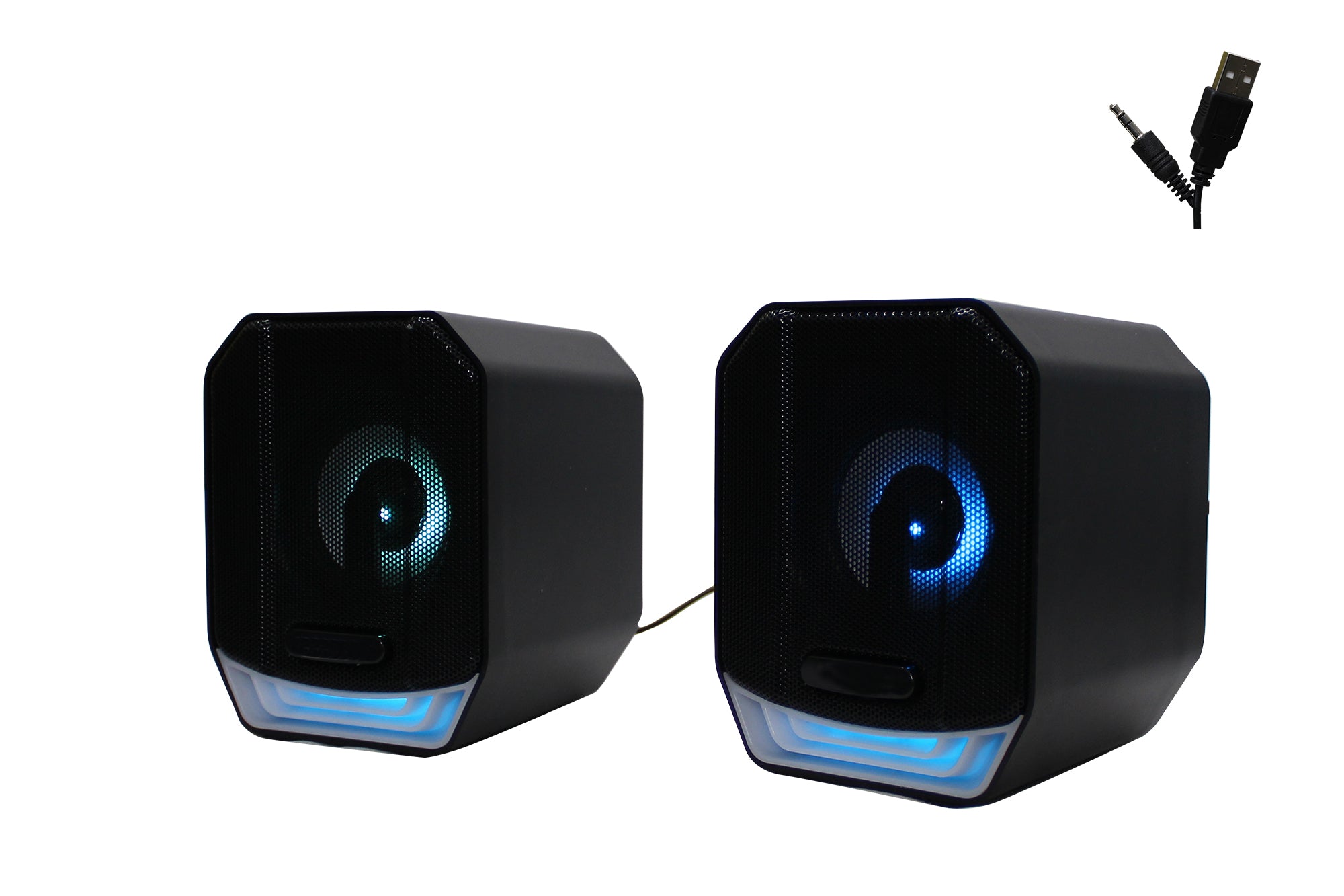 USB 2.0 6 Watt Cuboid RGB Dazzle Light Effect Computer Speaker Set - W