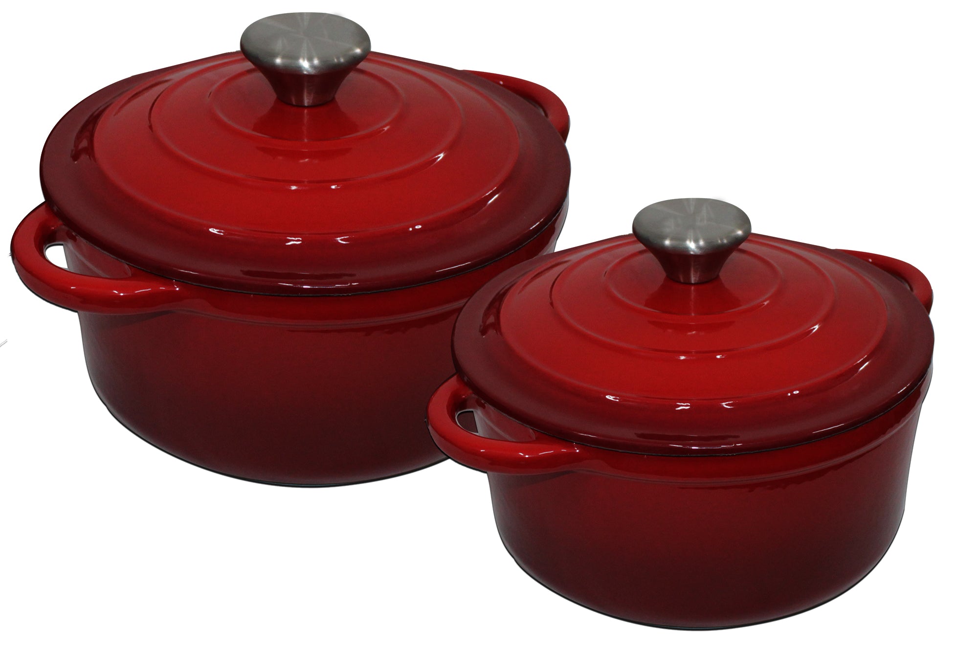 Authentic 4 Piece Cast Iron Dutch Oven Cookware Set - 24cm & 20cm Pot Set - Red