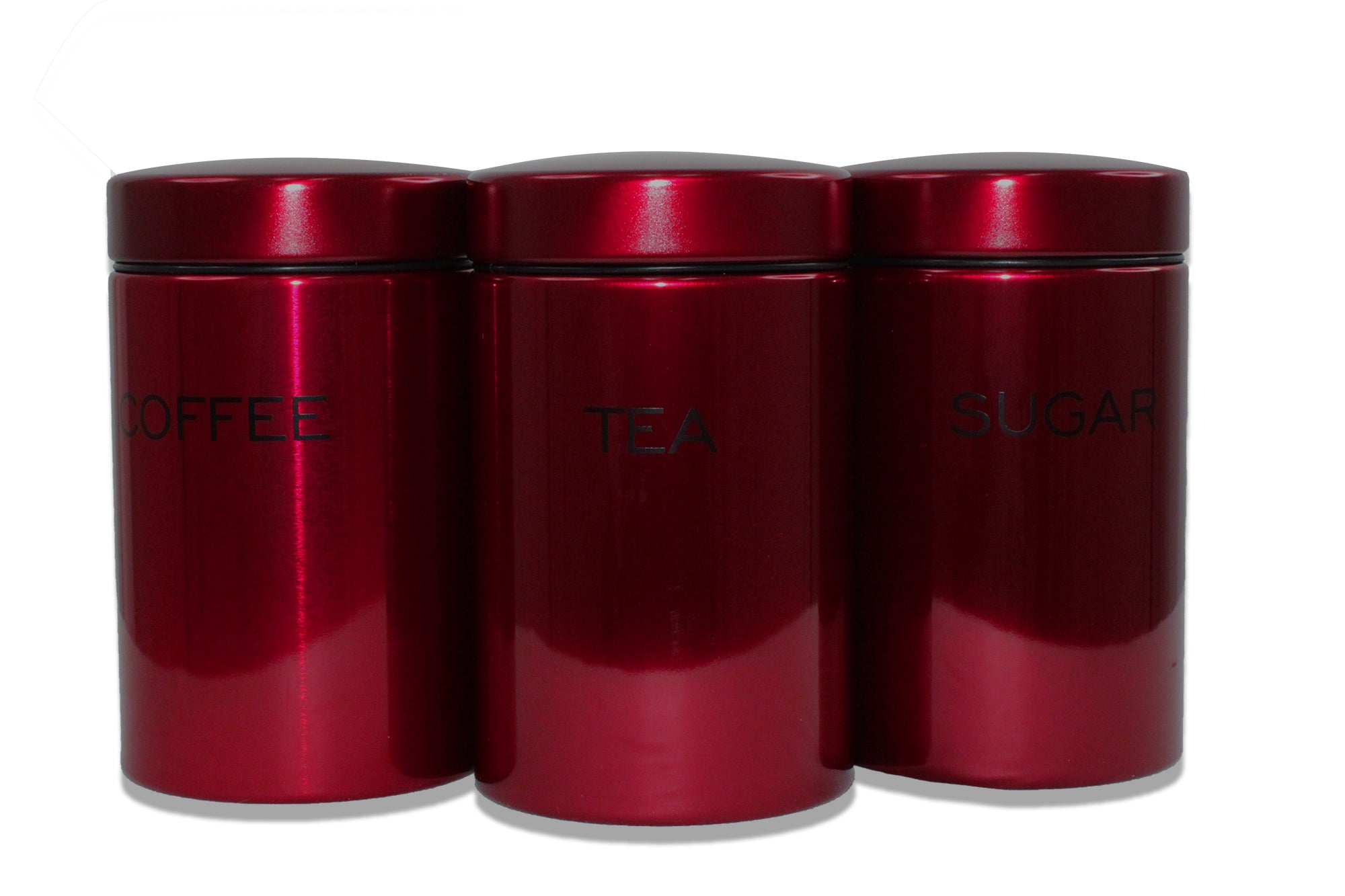 3 Piece Glossy Stainless Steel Coffee, Tea & Sugar Canister Set