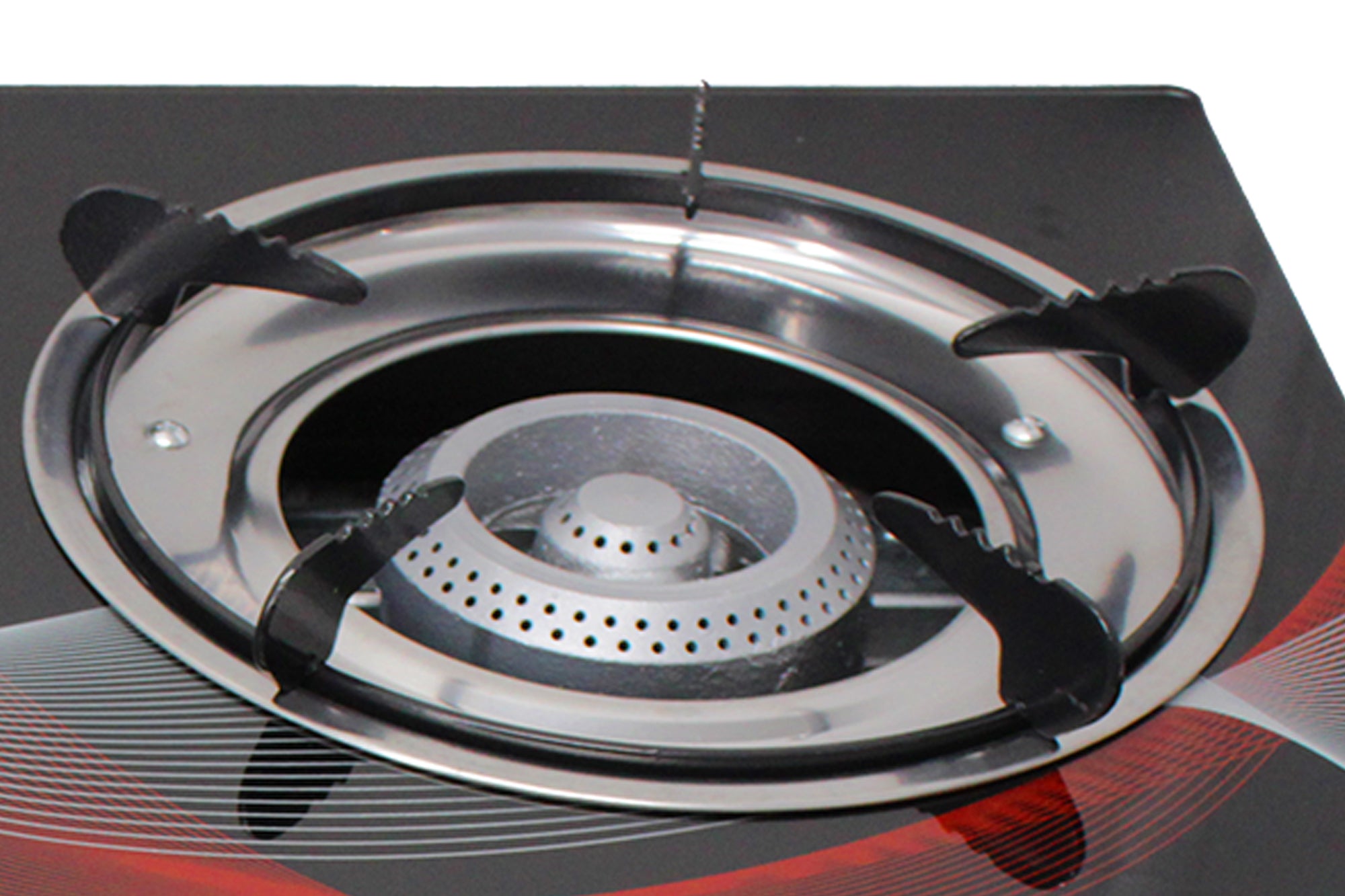 Dual Stand Auto-Ignition Tempered Glass & Grey Burner Gas Stove - Red Swirl