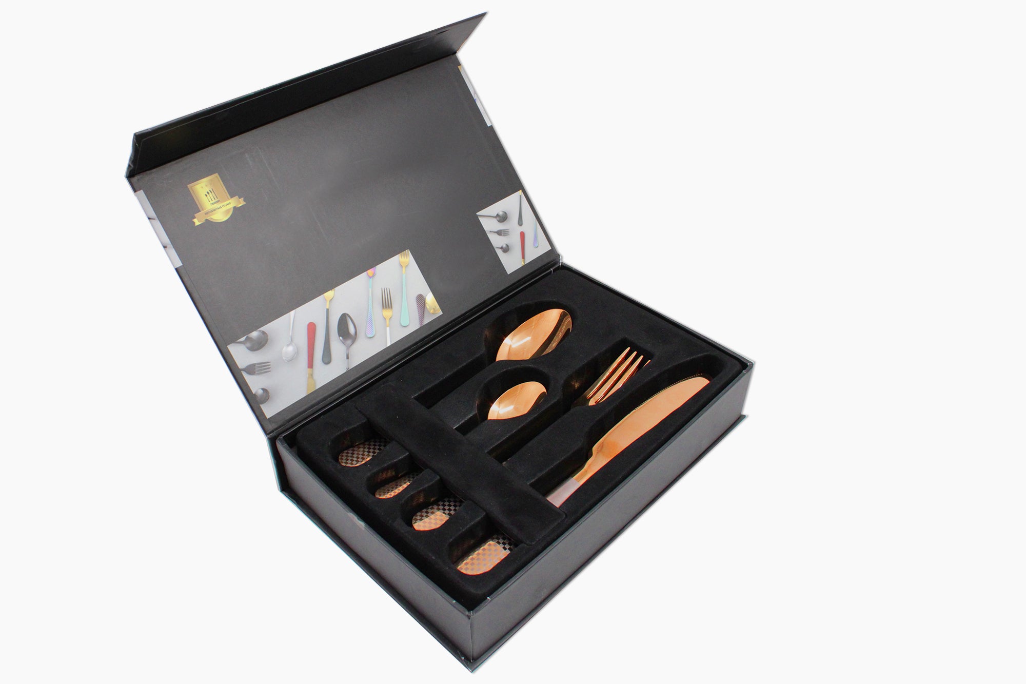 LMA Branded 24 Piece Checkered Finish Cutlery Set & Noir Storage Box