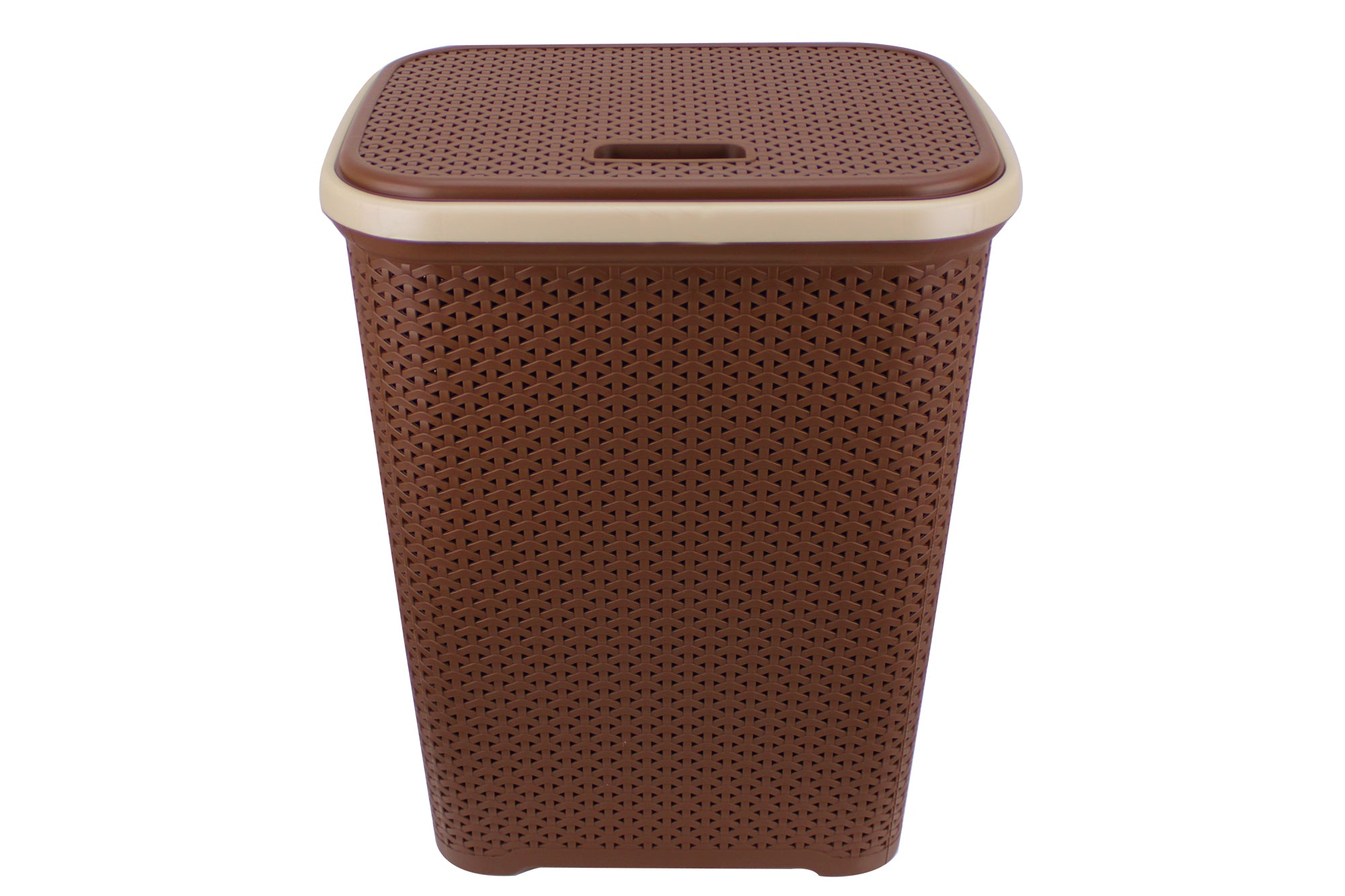 Two Tone PVC REED Weave Laundry Basket with Push-2-Lock Lid