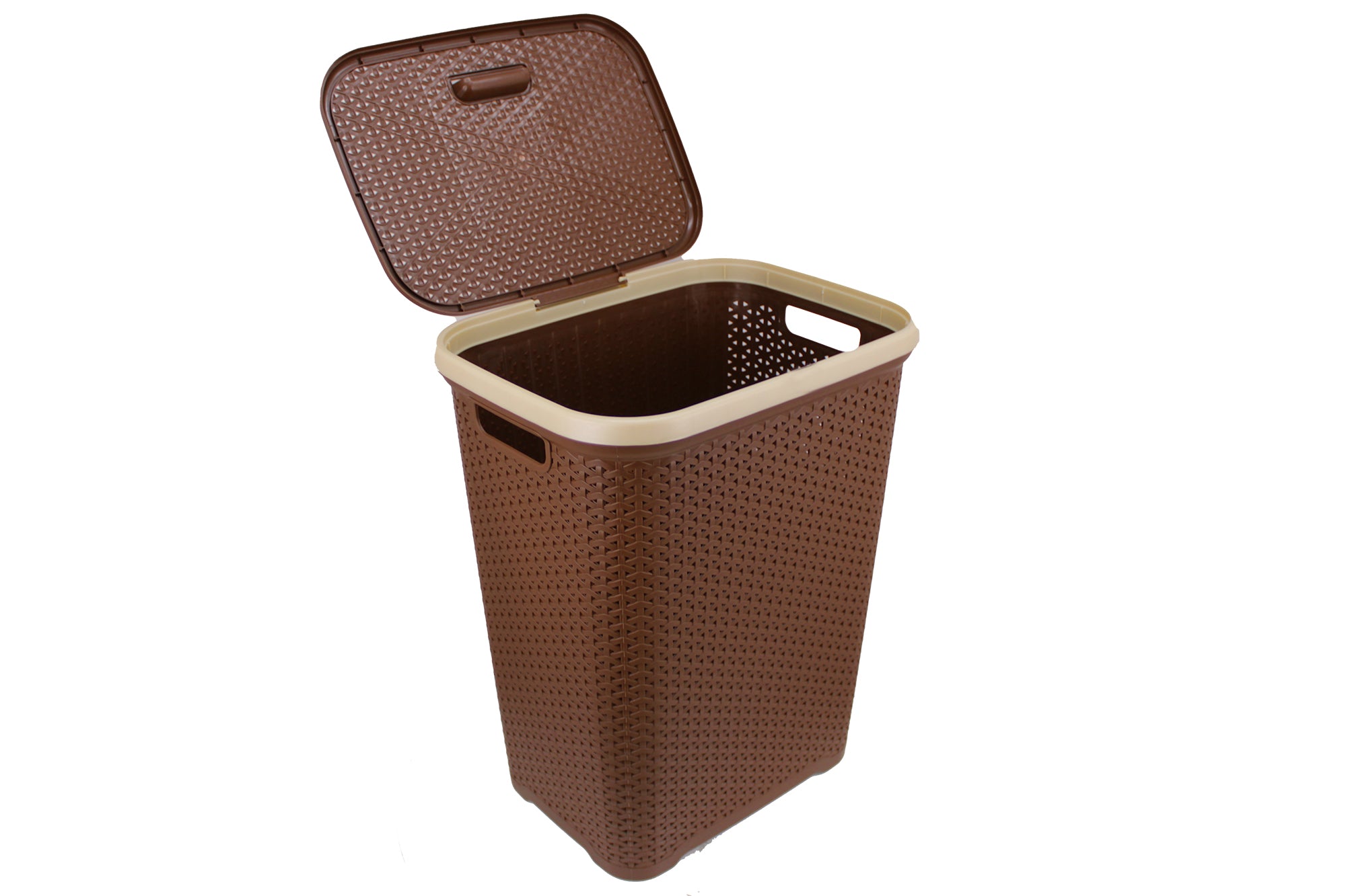 Two Tone PVC REED Weave Laundry Basket with Push-2-Lock Lid