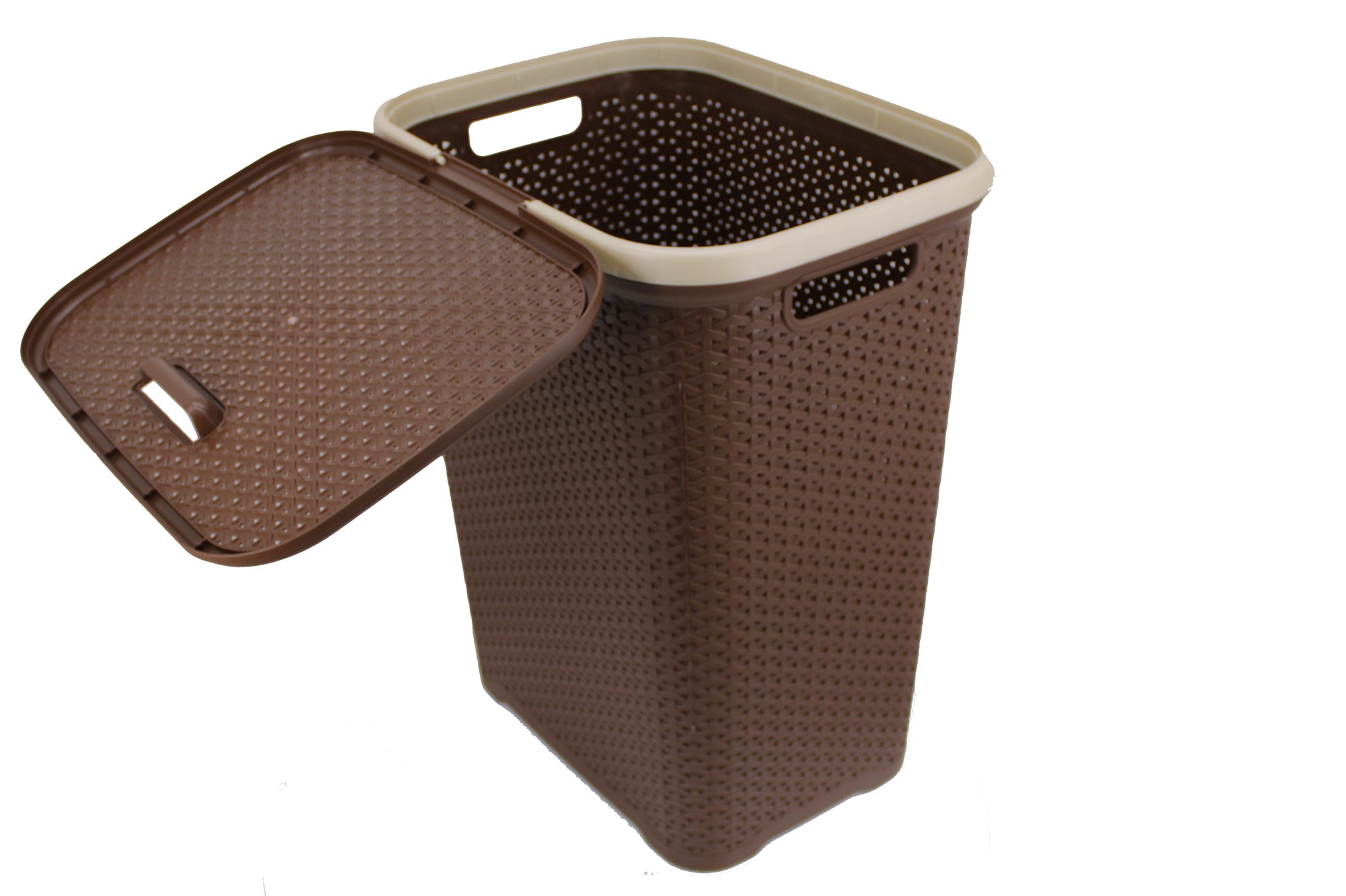 Two Tone PVC REED Weave Laundry Basket with Push-2-Lock Lid