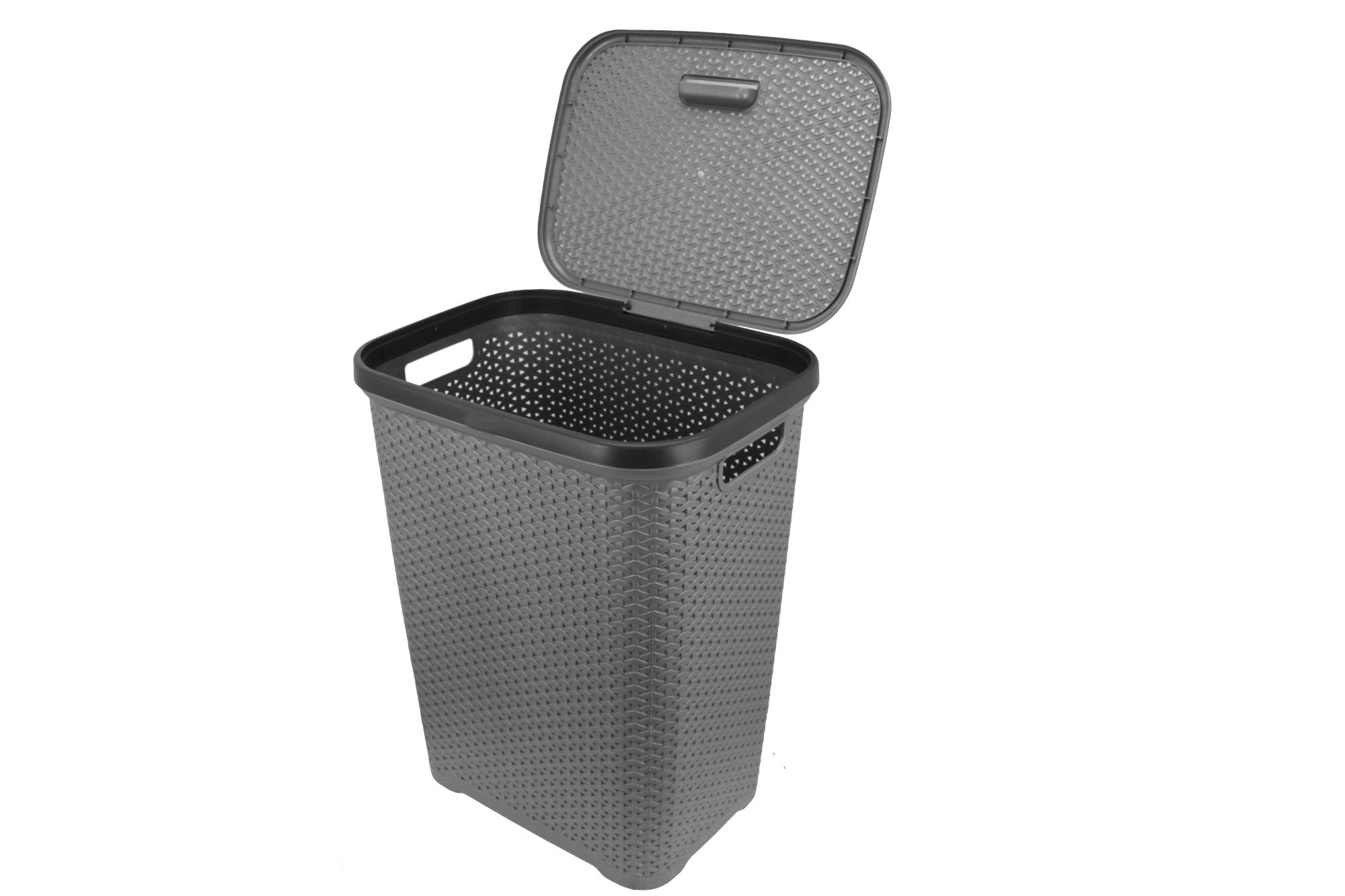 Two Tone Reed Weave Replica PVC Laundry Basket with Hinge Lid