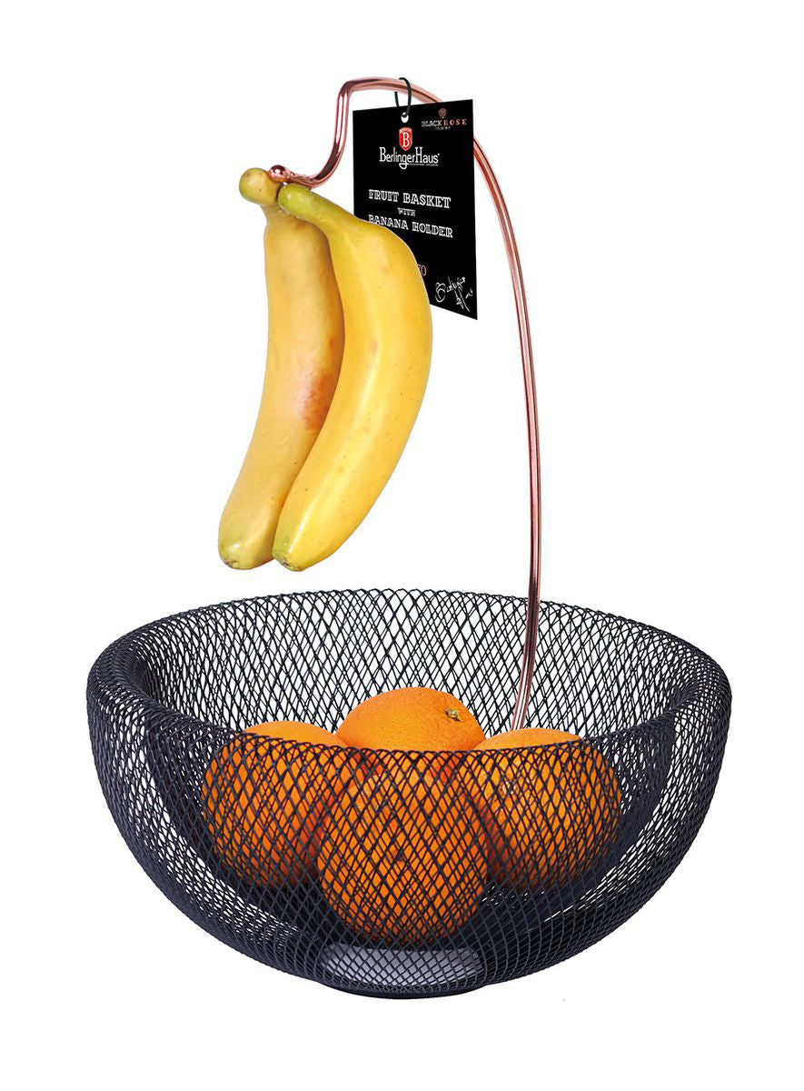 Berlinger Haus 29cm Fruit Basket with Banana/Grape Holder - Black Rose Collection