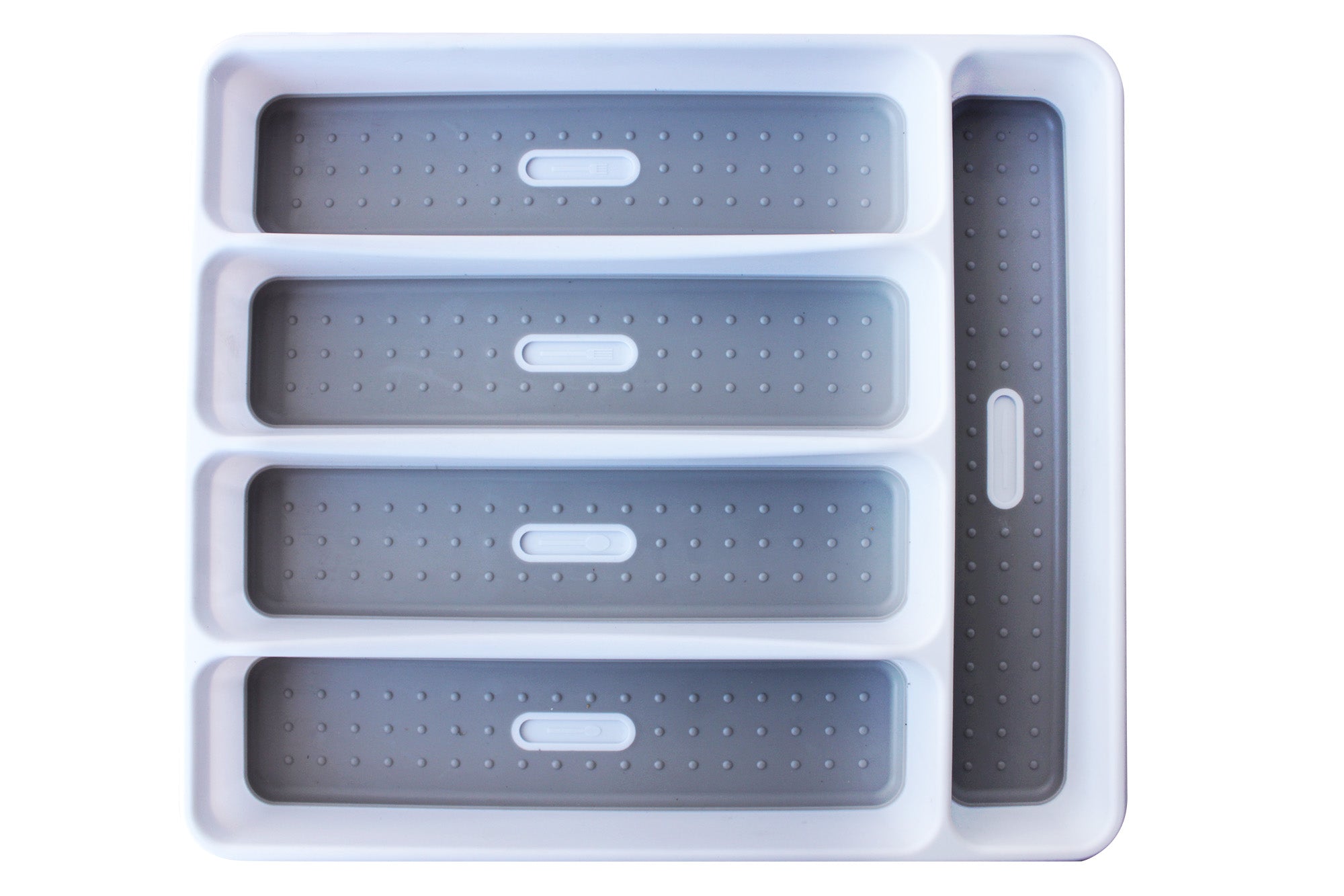 5 Compartment Kitchen Drawer & Countertop Cutlery Organizer Tray with Guide Icons