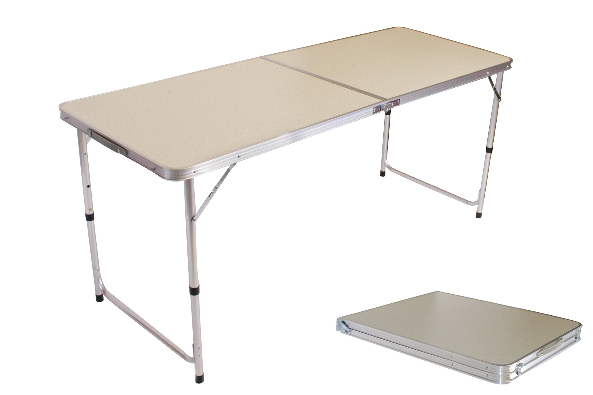 160x60cm Adjustable Height Cream Marbling Top Aluminium Frame Folding Table