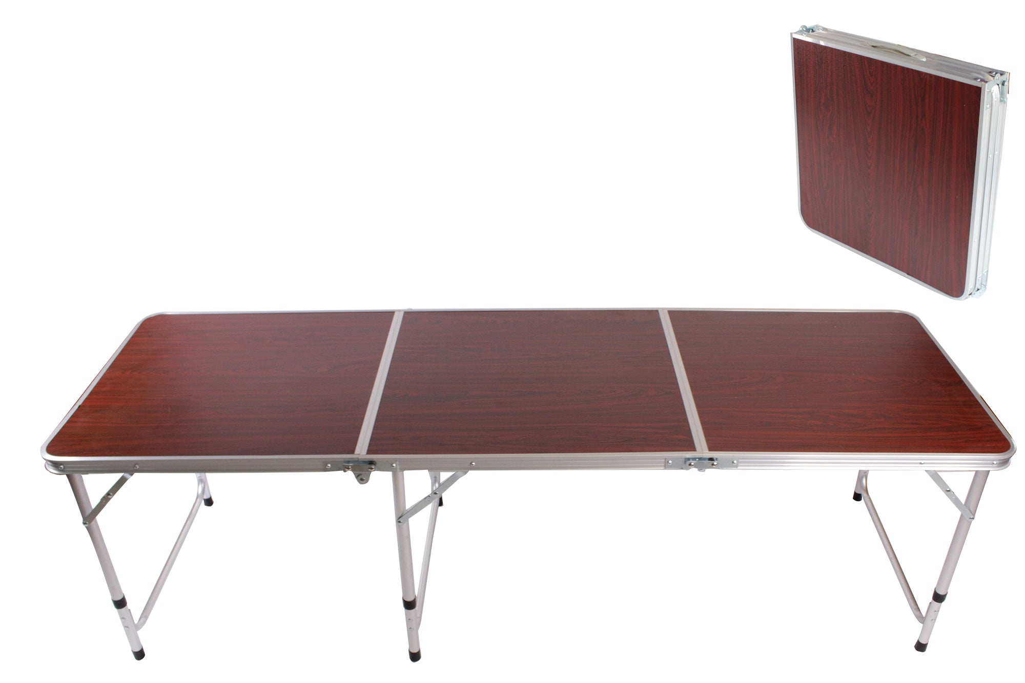 180x60cm Portable Folding Adjustable Height Aluminium Table with Veneer Top