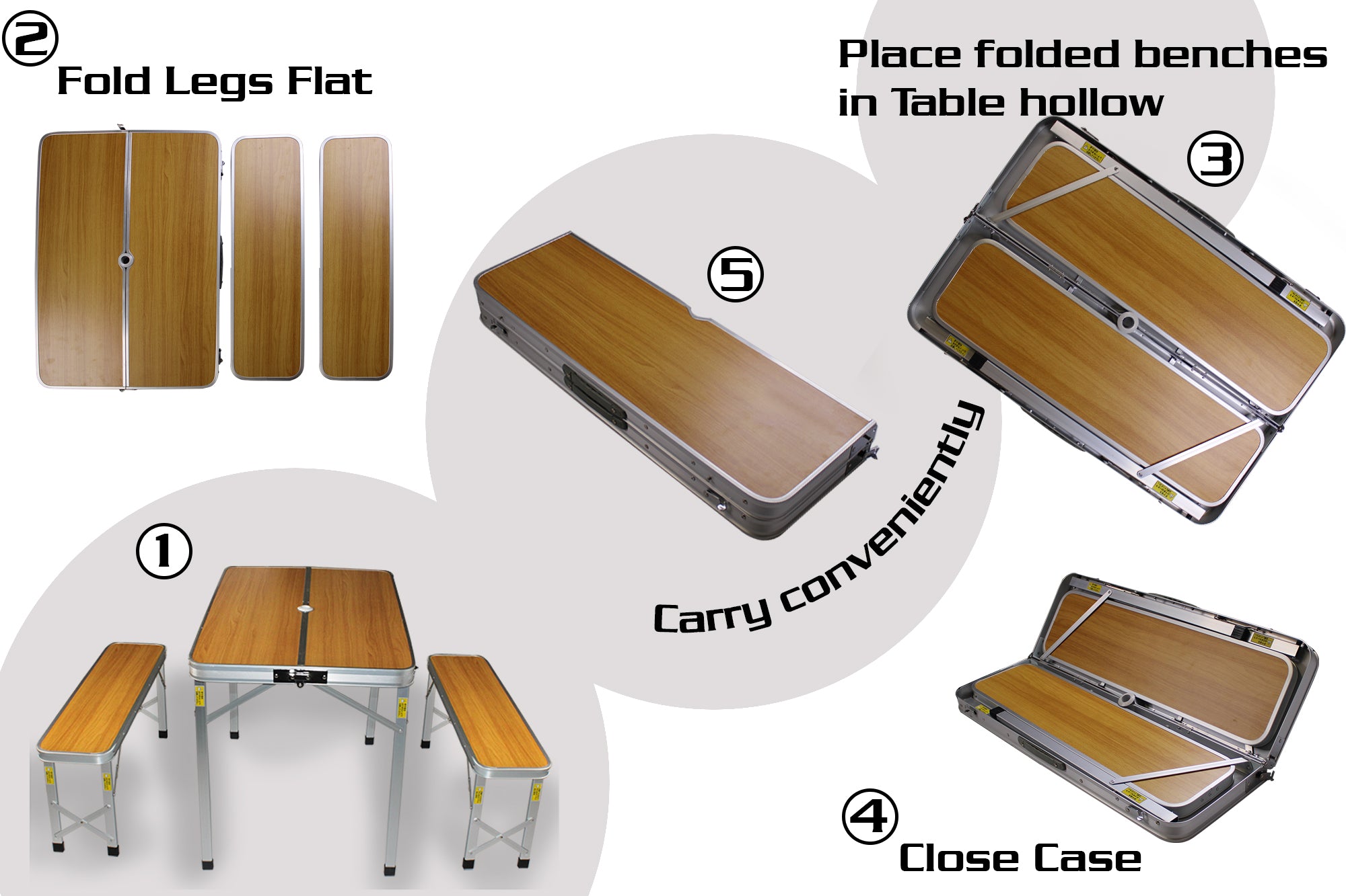 90x60cm Portable Outdoor Aluminium Folding Table & Bench Set