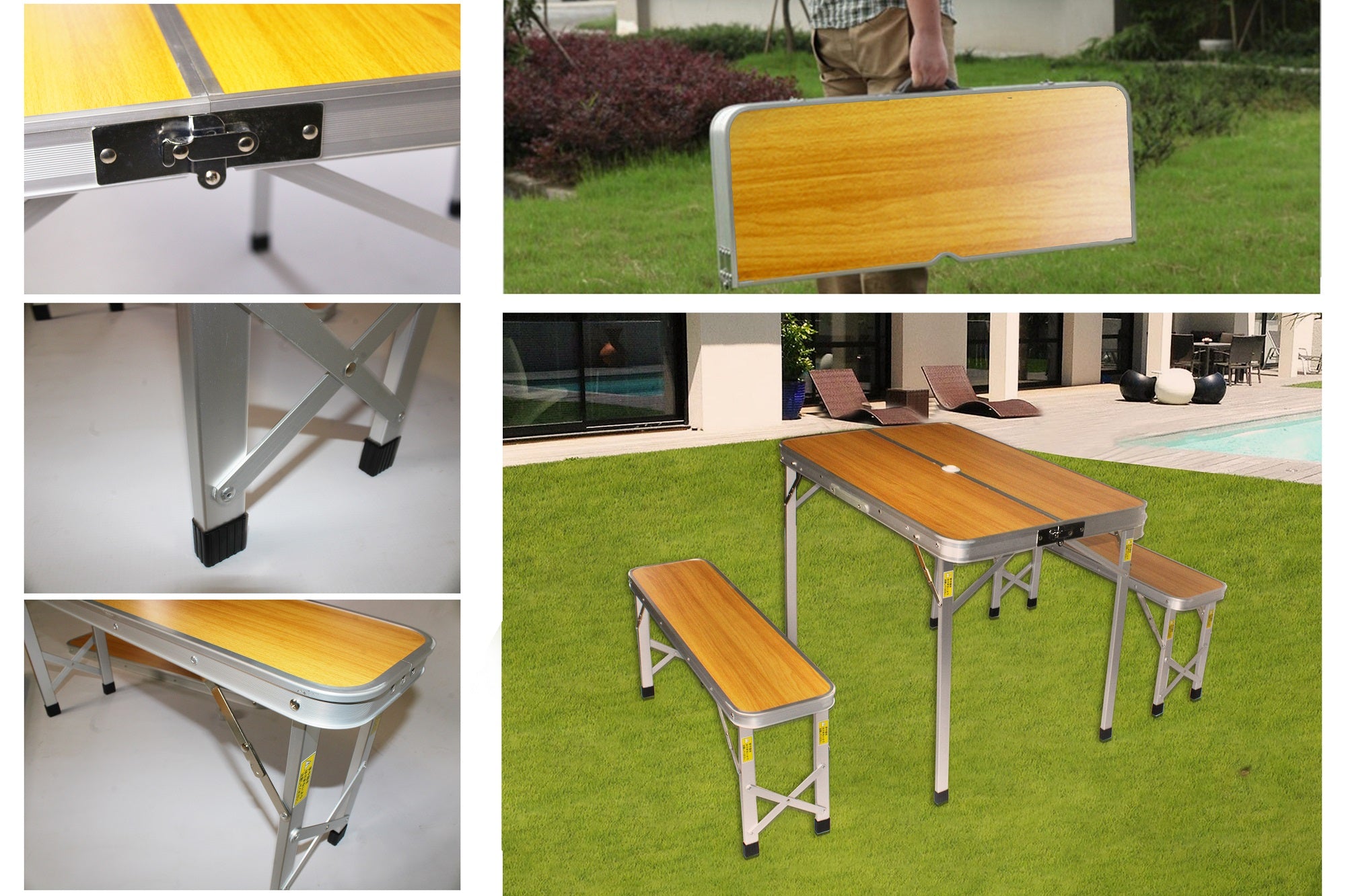90x60cm Portable Outdoor Aluminium Folding Table & Bench Set