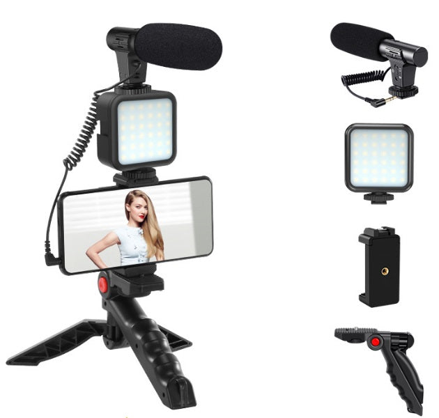 Smartphone Video & Microphone Vlogging Kit with LED Light & Tripod Stand