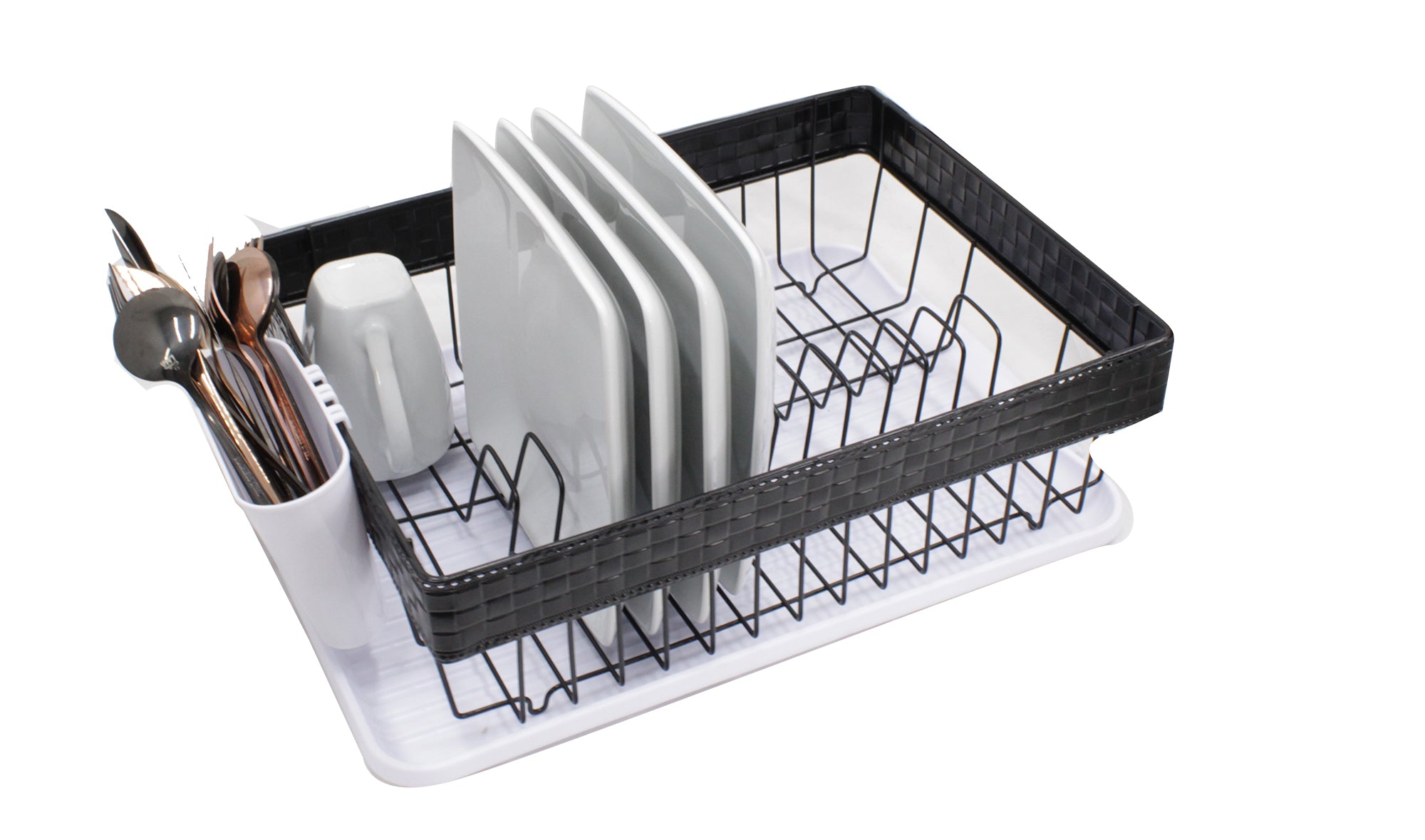 40cm x 30cm Weave Dish Draining with Cutlery Holder & Drip Tray