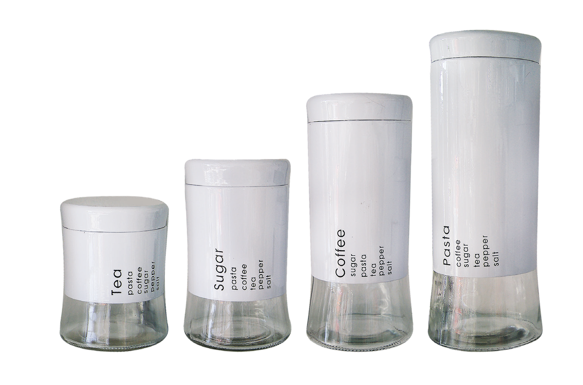 4 Piece Decadent Glass Jar Canisters - Coffee, Sugar, Tea and Pasta Storage
