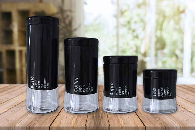 4 Piece Decadent Glass Jar Canisters - Coffee, Sugar, Tea and Pasta Storage