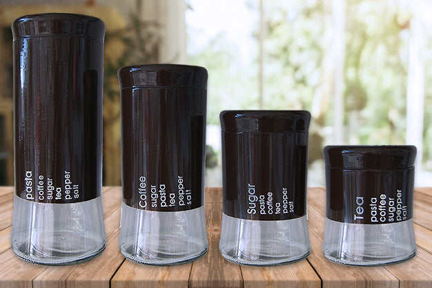 4 Piece Decadent Glass Jar Canisters - Coffee, Sugar, Tea and Pasta Storage